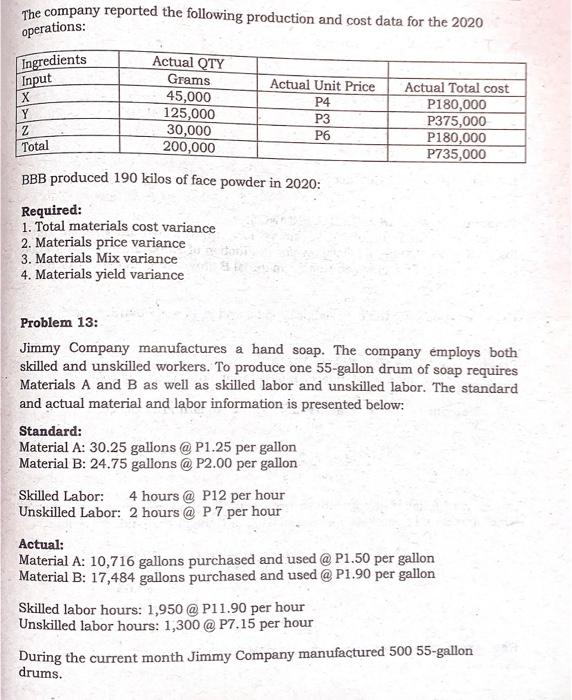 Solved STRAIGHT PROBLEMS Problem 1 Material Variance Chegg