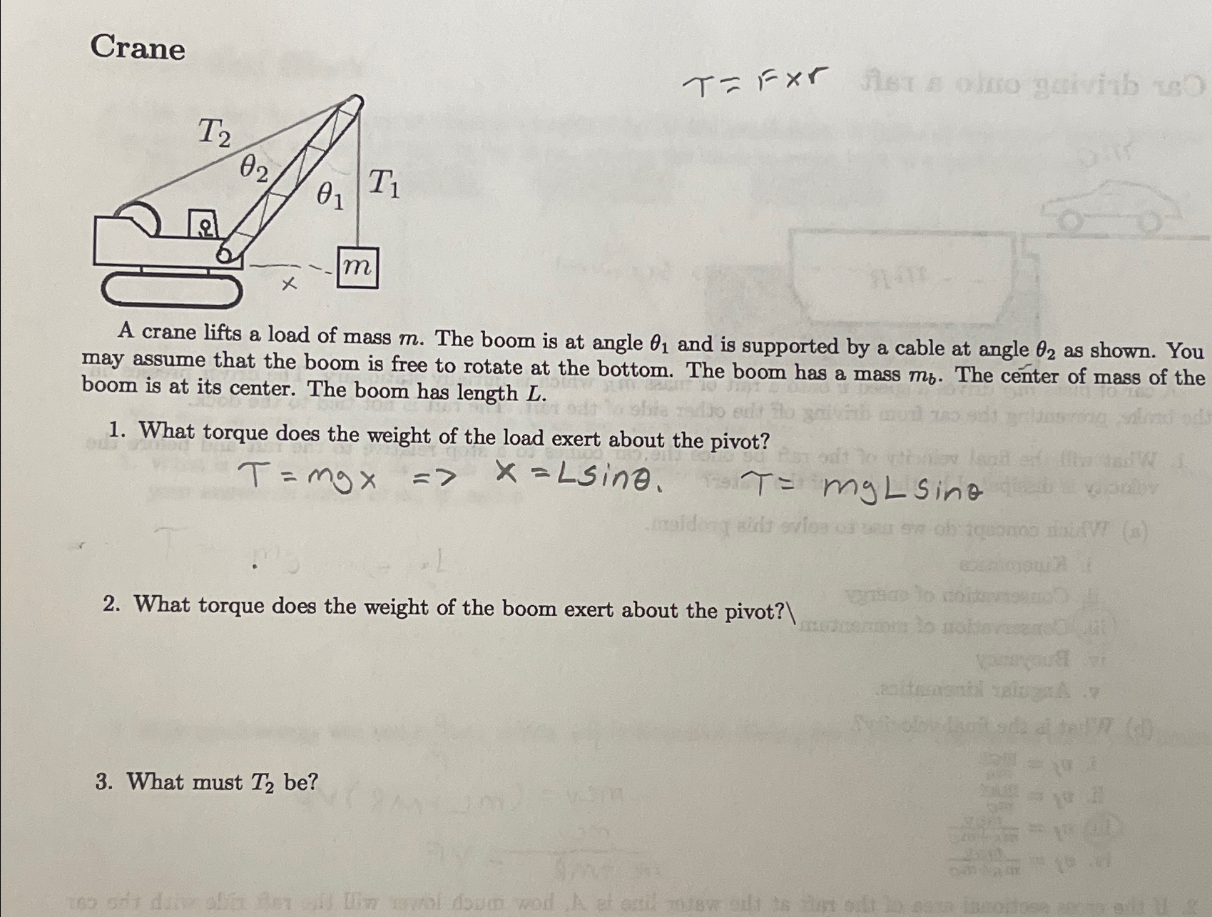 Solved CraneT=F×rA crane lifts a load of mass m. ﻿The boom | Chegg.com