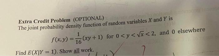 Solved Extra Credit Problem (OPTIONAL) The joint probability | Chegg.com