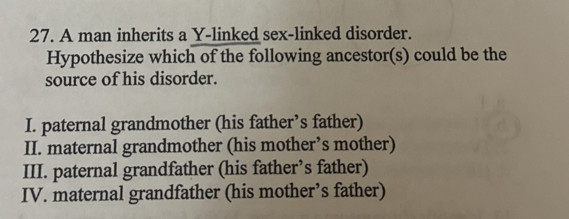 Solved A man inherits a Y-linked sex-linked | Chegg.com