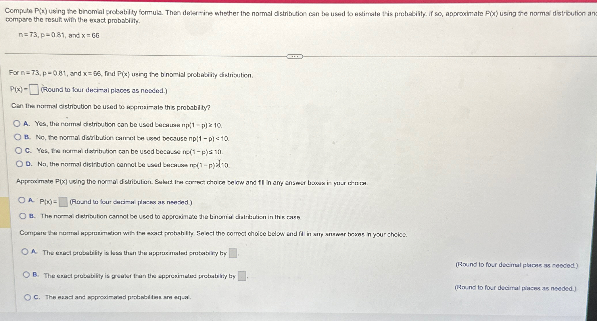 Solved Compute P(x) ﻿using the binomial probability formula. | Chegg.com
