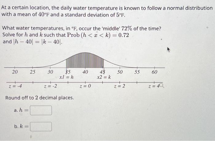 Solved At a certain location, the daily water temperature is | Chegg.com