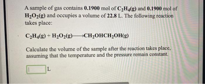 Solved Avogadro s Law in Gas ReactionsA sample of gas Chegg