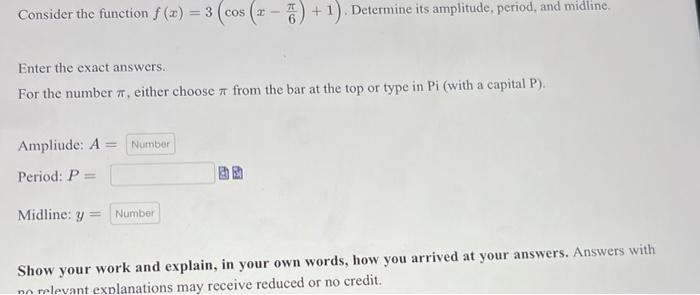 Solved Consider the function f(x) = 3 cos - 6) + 1). | Chegg.com