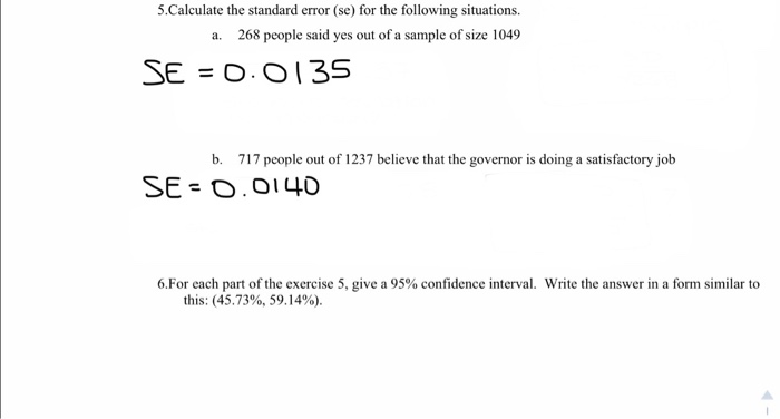 Solved 5 Calculate The Standard Error Se For The Follow