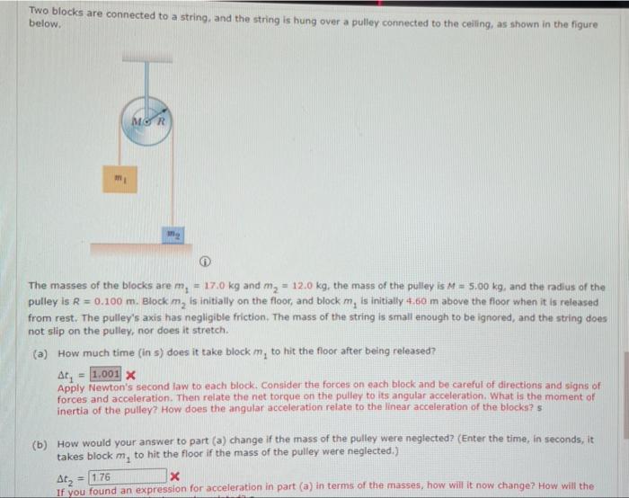 Solved Two blocks are connected to a string, and the string | Chegg.com