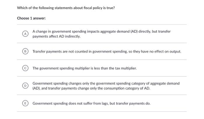 Solved Which Of The Following Statements About Fiscal Policy | Chegg.com