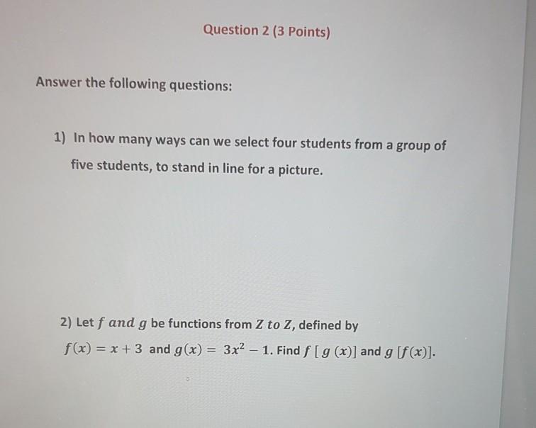 Solved Question 2 (3 Points) Answer the following questions: | Chegg.com