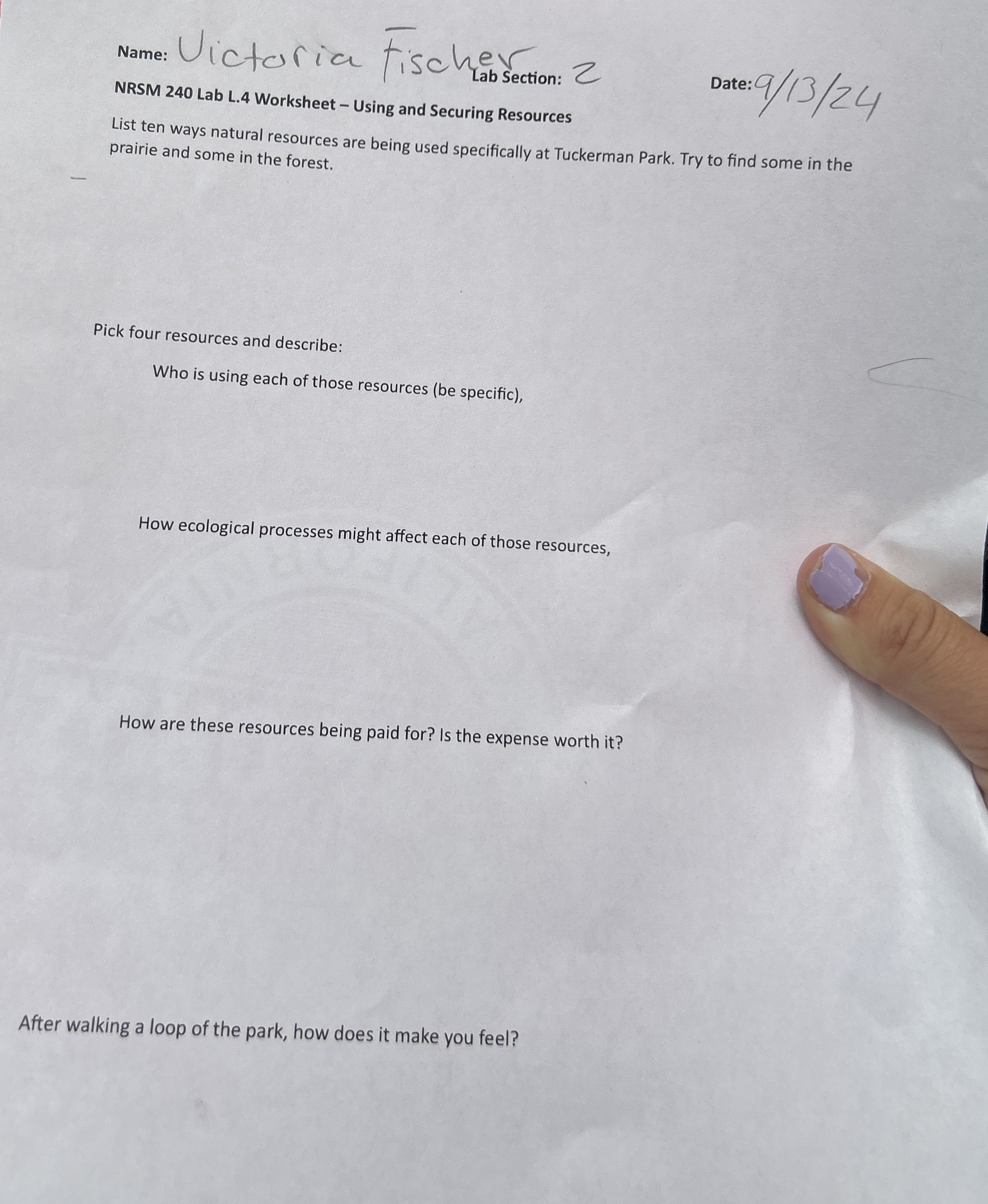 [Solved] Name Uictoria Fischer lab section 2 NRSM 240 Lab