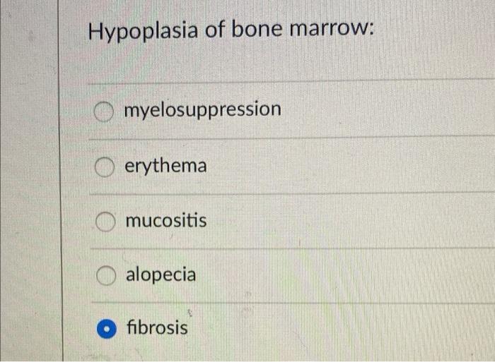 Solved Hypoplasia of bone marrow O myelosuppression O