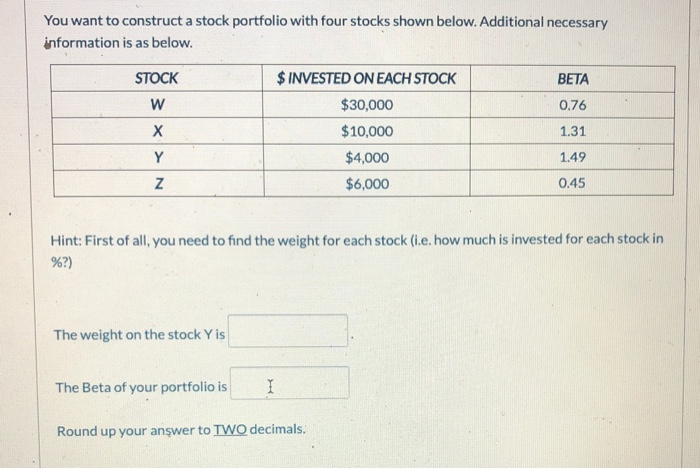 Solved You want to construct a stock portfolio with four | Chegg.com