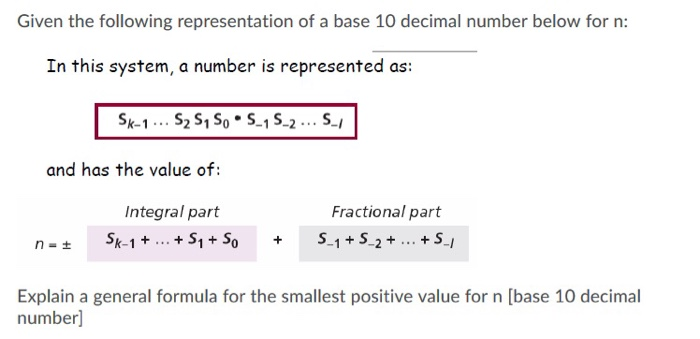 Solved Given the following representation of a base 10 | Chegg.com