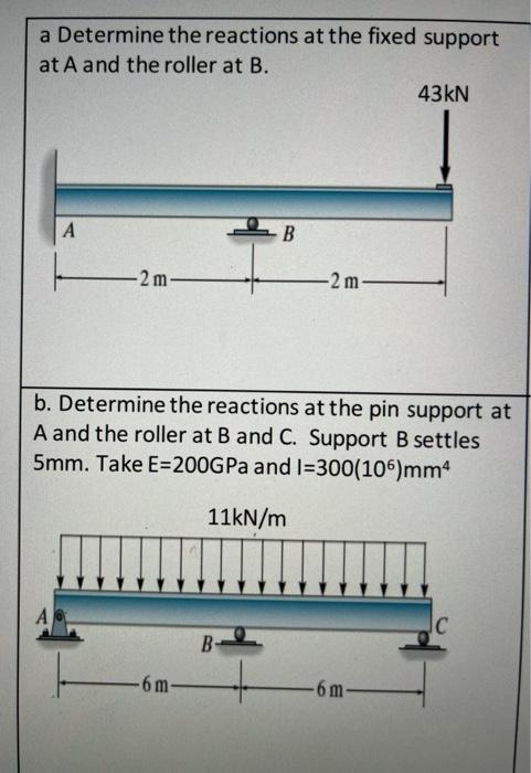 Solved a Determine the reactions at the fixed support at A | Chegg.com