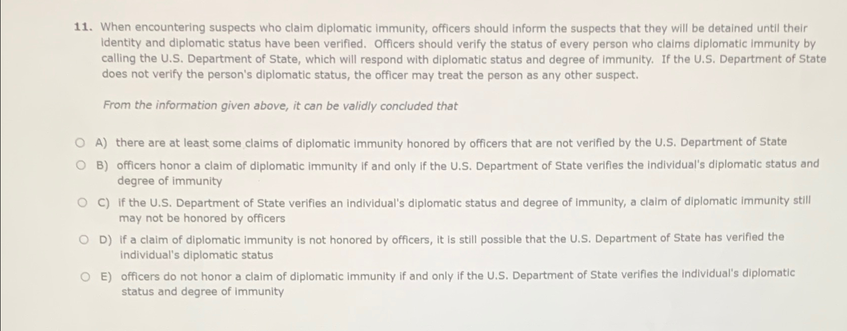 Solved When encountering suspects who claim diplomatic | Chegg.com