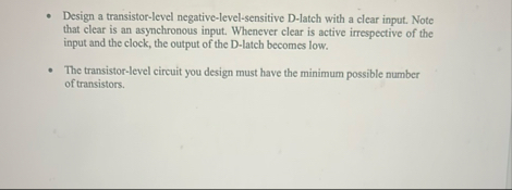 Design a transistor-level negative-level-sensitive | Chegg.com