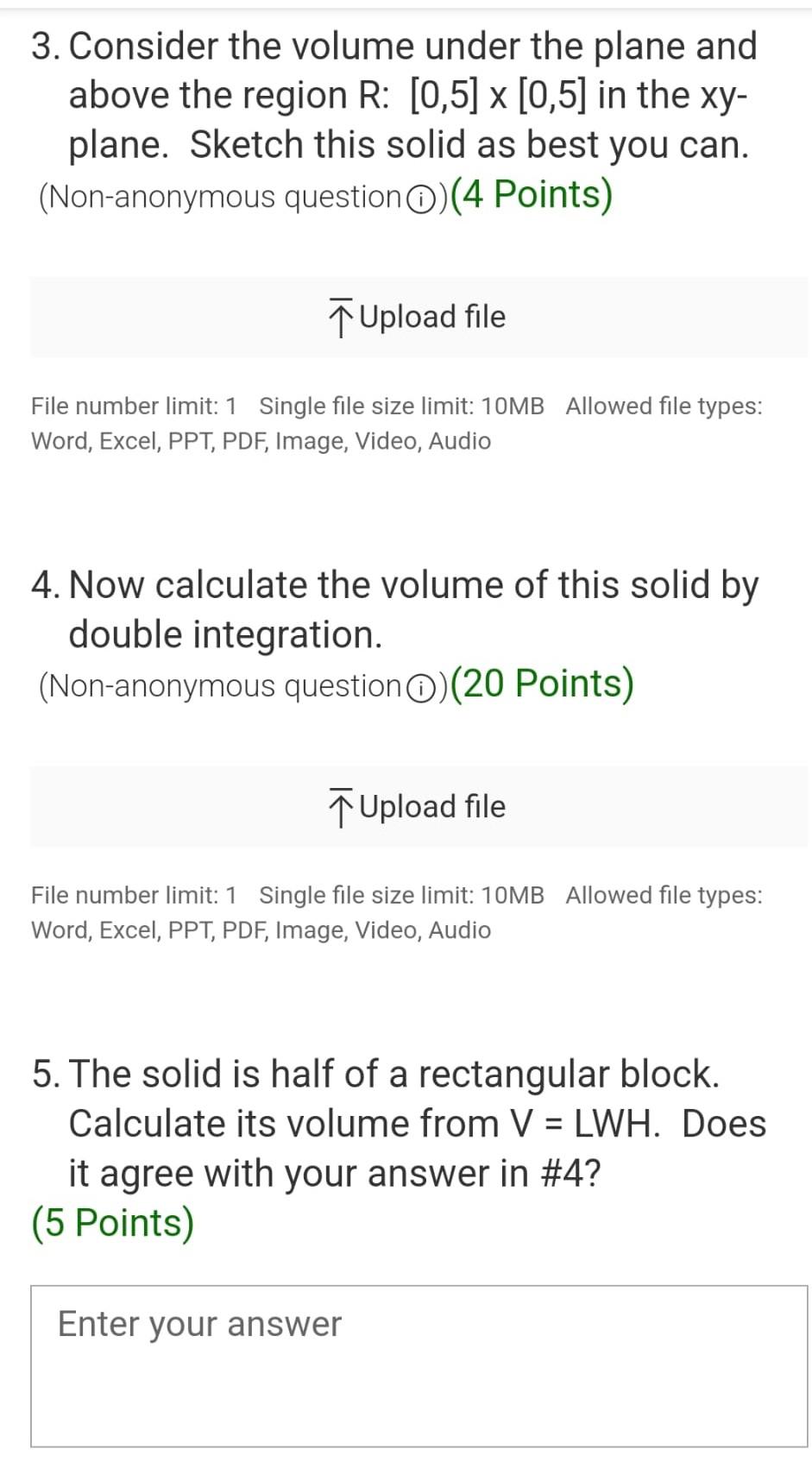 3. Consider the volume under the plane and above the | Chegg.com