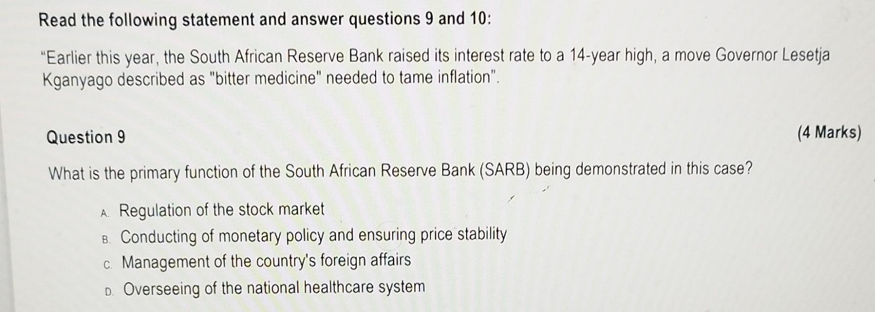Solved Read the following statement and answer questions 9 | Chegg.com