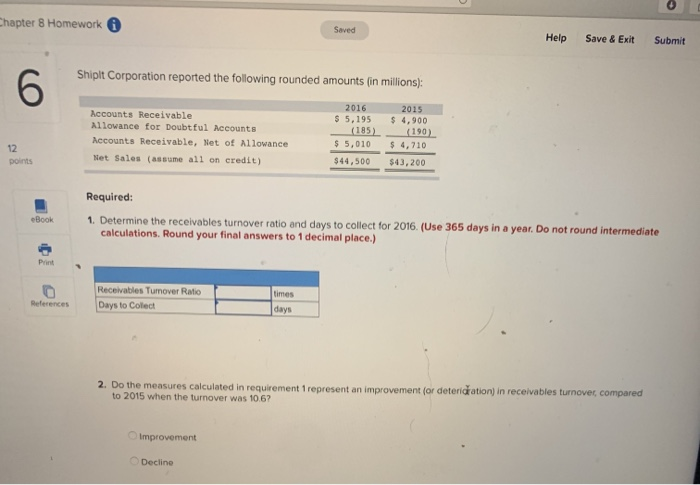 Solved Thapter 8 Homework Saved Help Save & Exit Submit