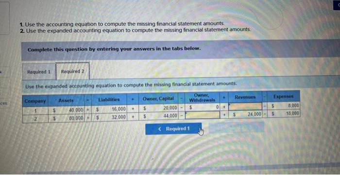 Solved 1. Use The Accounting Equation To Compute The Missing | Chegg.com