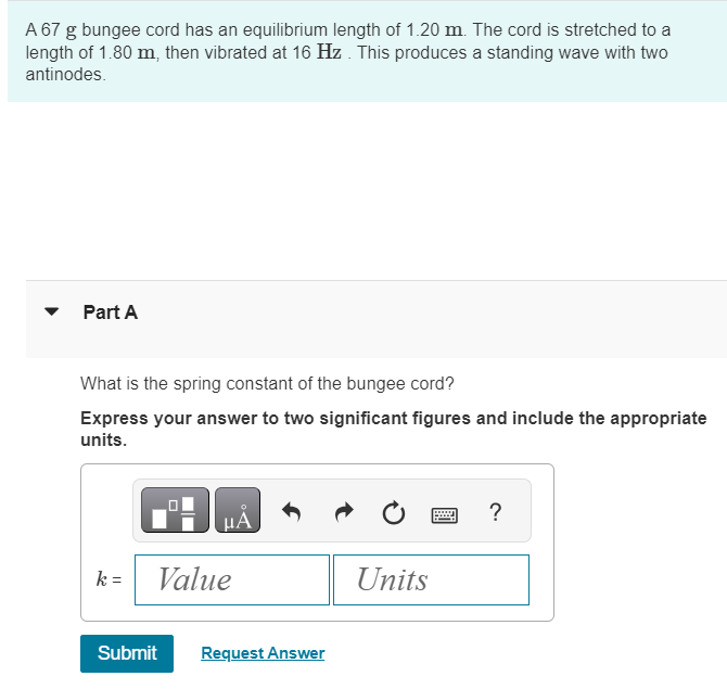 Solved A 67g ﻿bungee cord has an equilibrium length of