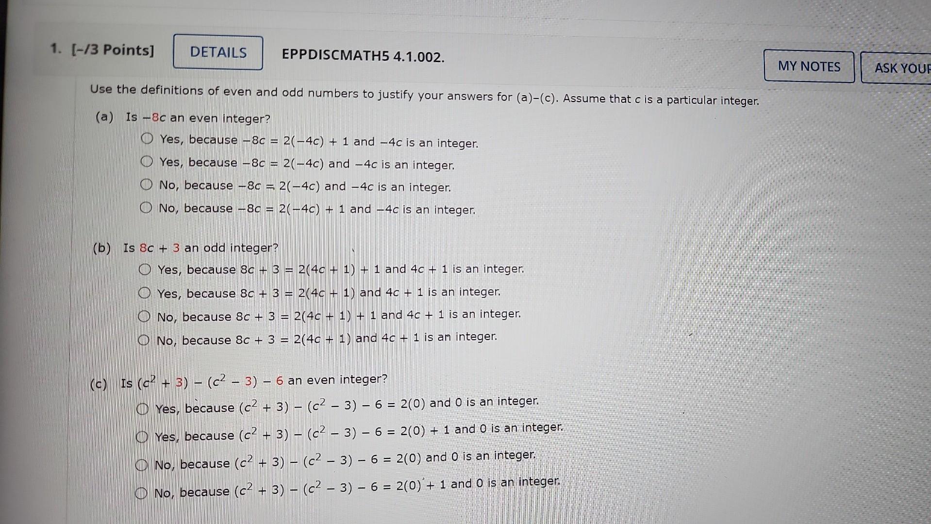 Solved Use the definitions of even and odd numbers to | Chegg.com