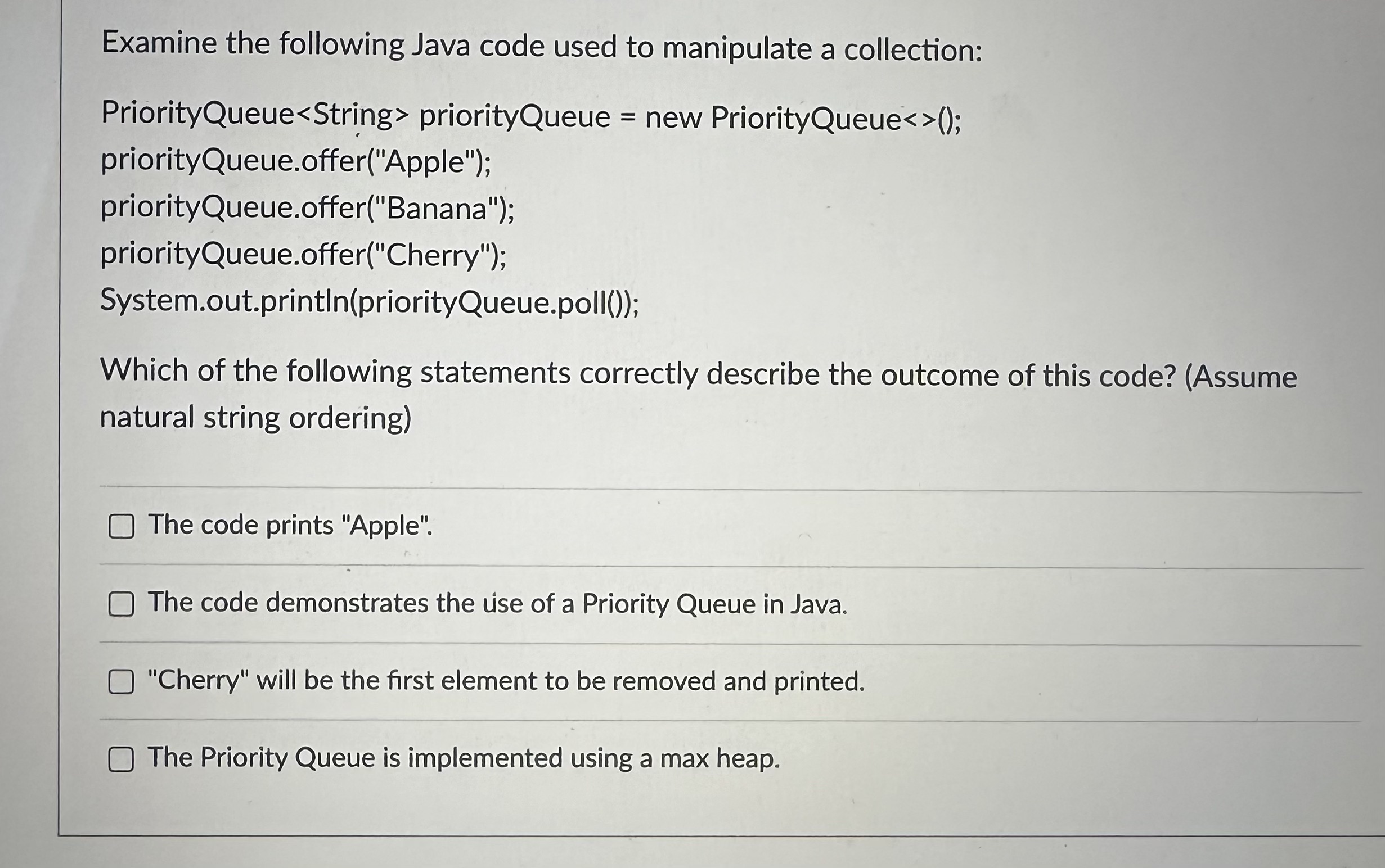 Examine the following Java code used to manipulate a | Chegg.com