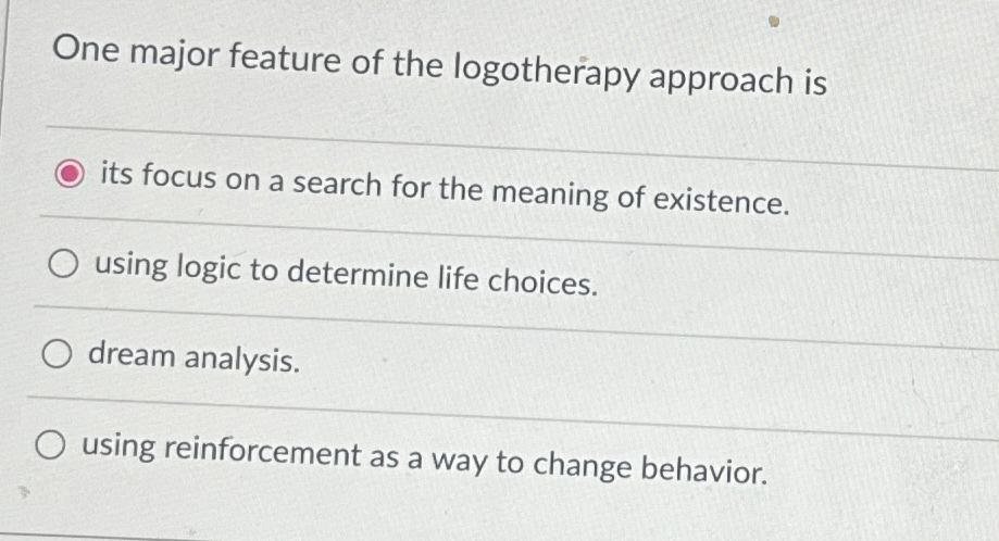 Solved One major feature of the logotherapy approach isits | Chegg.com