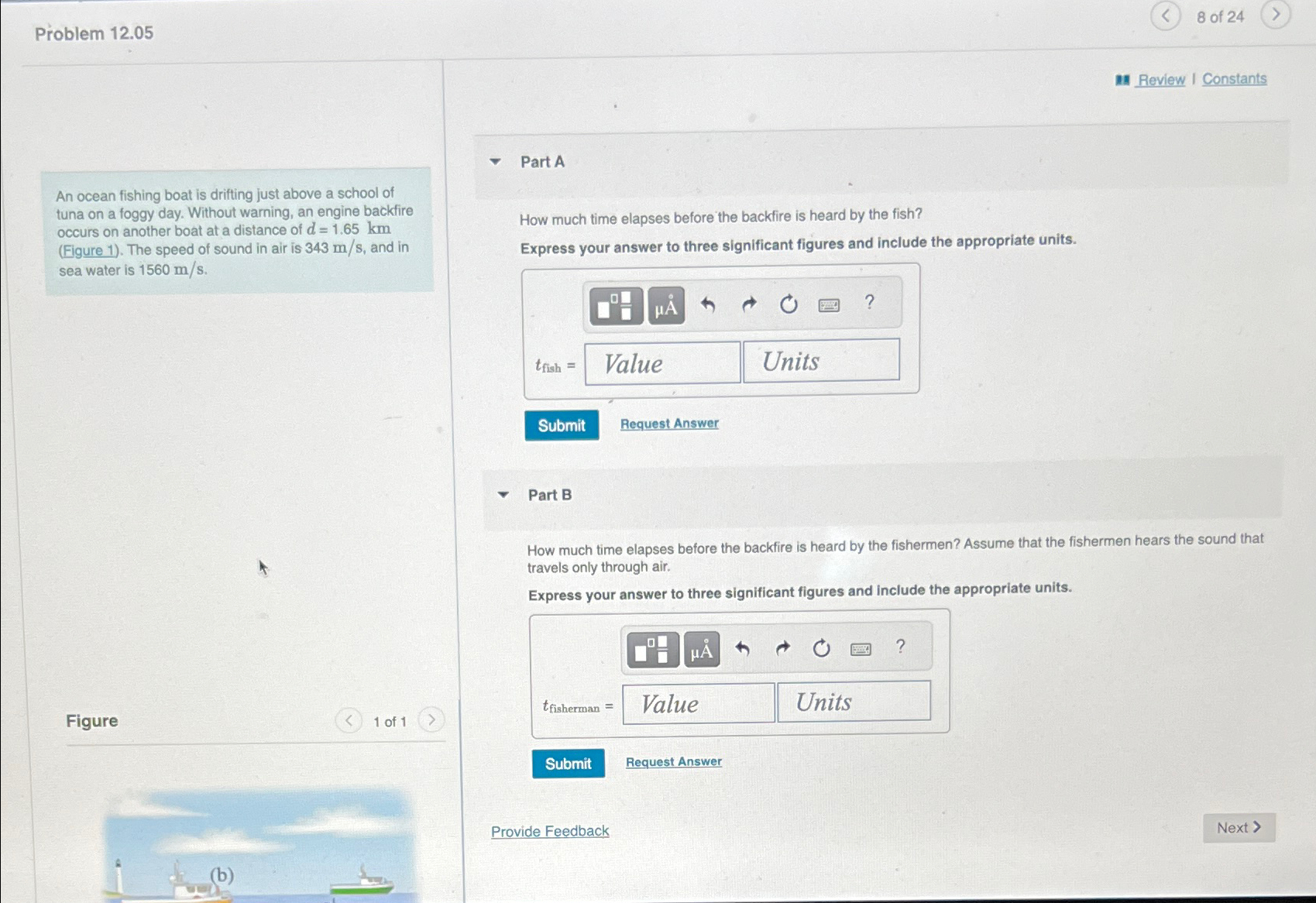 Solved Problem 12.058 ﻿of 24An ocean fishing boat is | Chegg.com