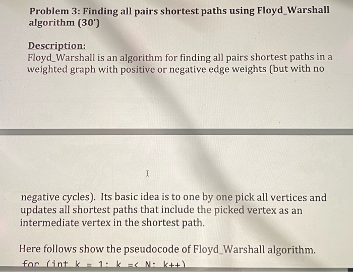 Solved Problem 3: Finding all pairs shortest paths using | Chegg.com