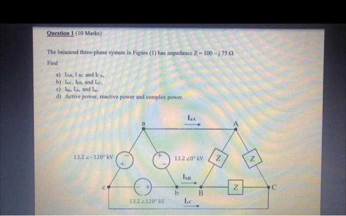 Solved Question 1 (10 Marks) The balanced three-phase system | Chegg.com