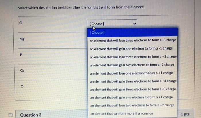 Solved Select which description best identifies the ion that | Chegg.com