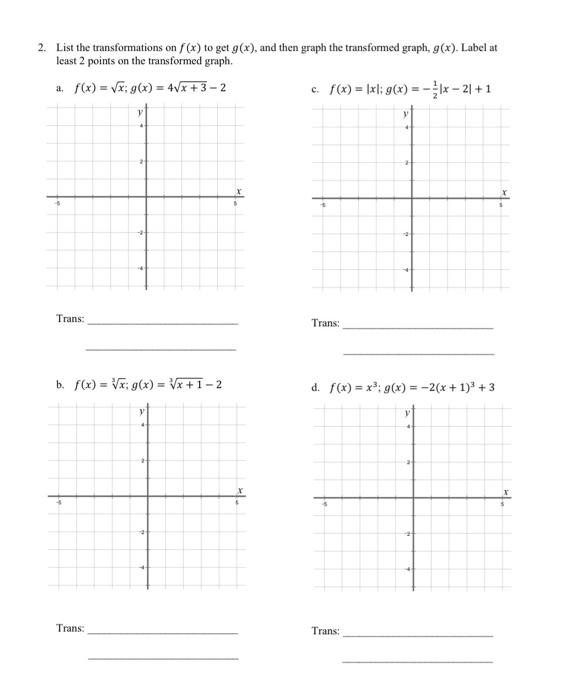 Solved 2. List the transformations on f(x) to get g(x), and | Chegg.com