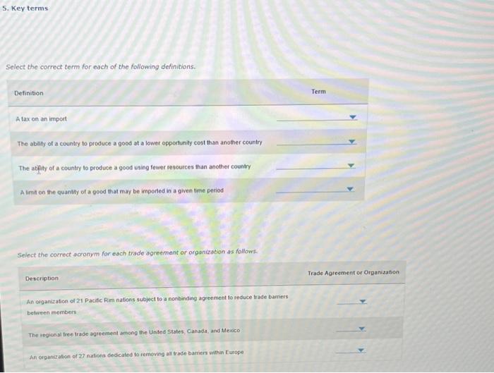 Solved 5. Key terms Select the correct term for each of the | Chegg.com