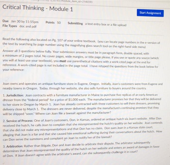 Solved couro module_item_id=2146593 Critical Thinking - | Chegg.com
