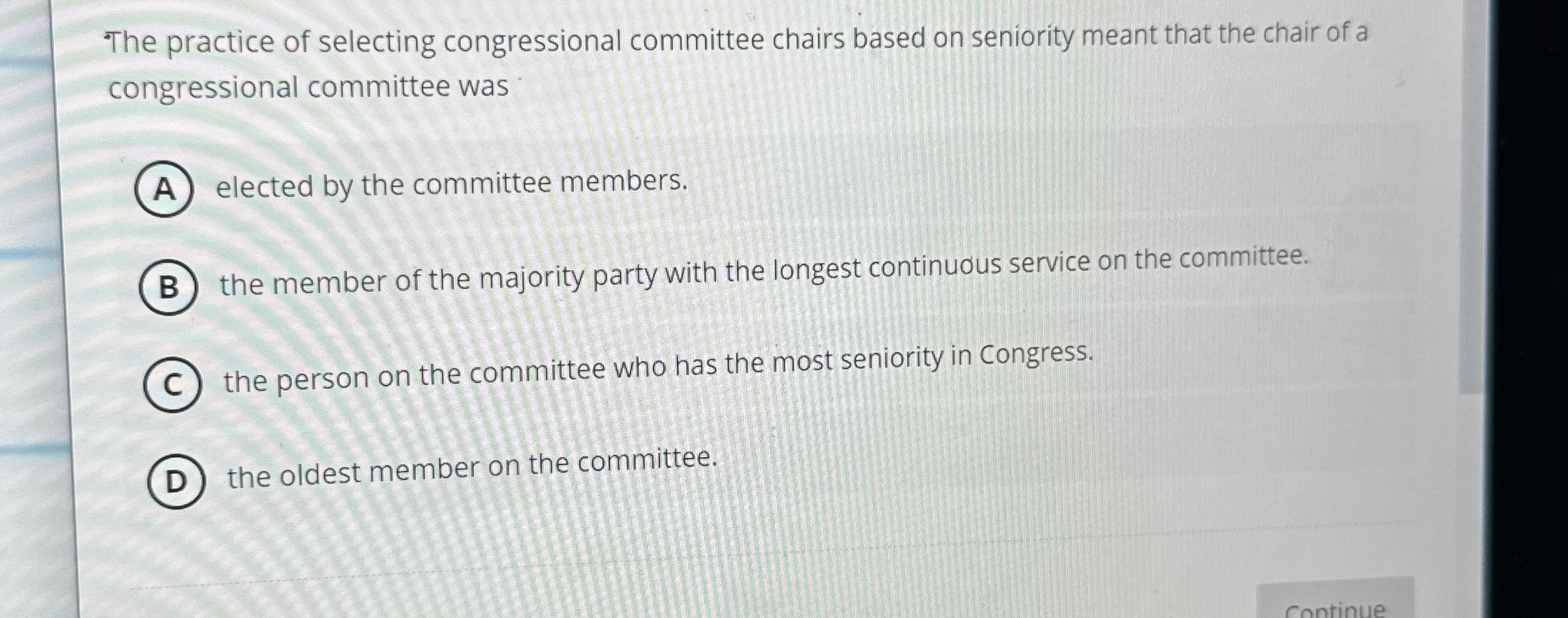 Solved The Practice Of Selecting Congressional Committee | Chegg.com