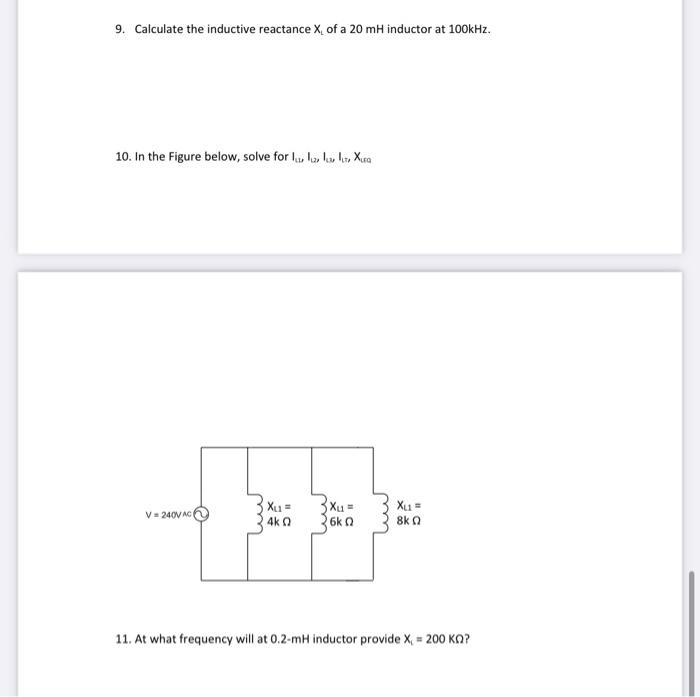 [Solved] 9. Calculate the inductive reactance X, of a 20 m