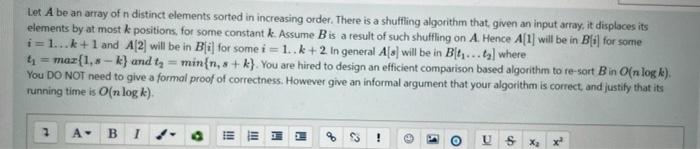 Solved Let A be an array of n distinct elements sorted in | Chegg.com