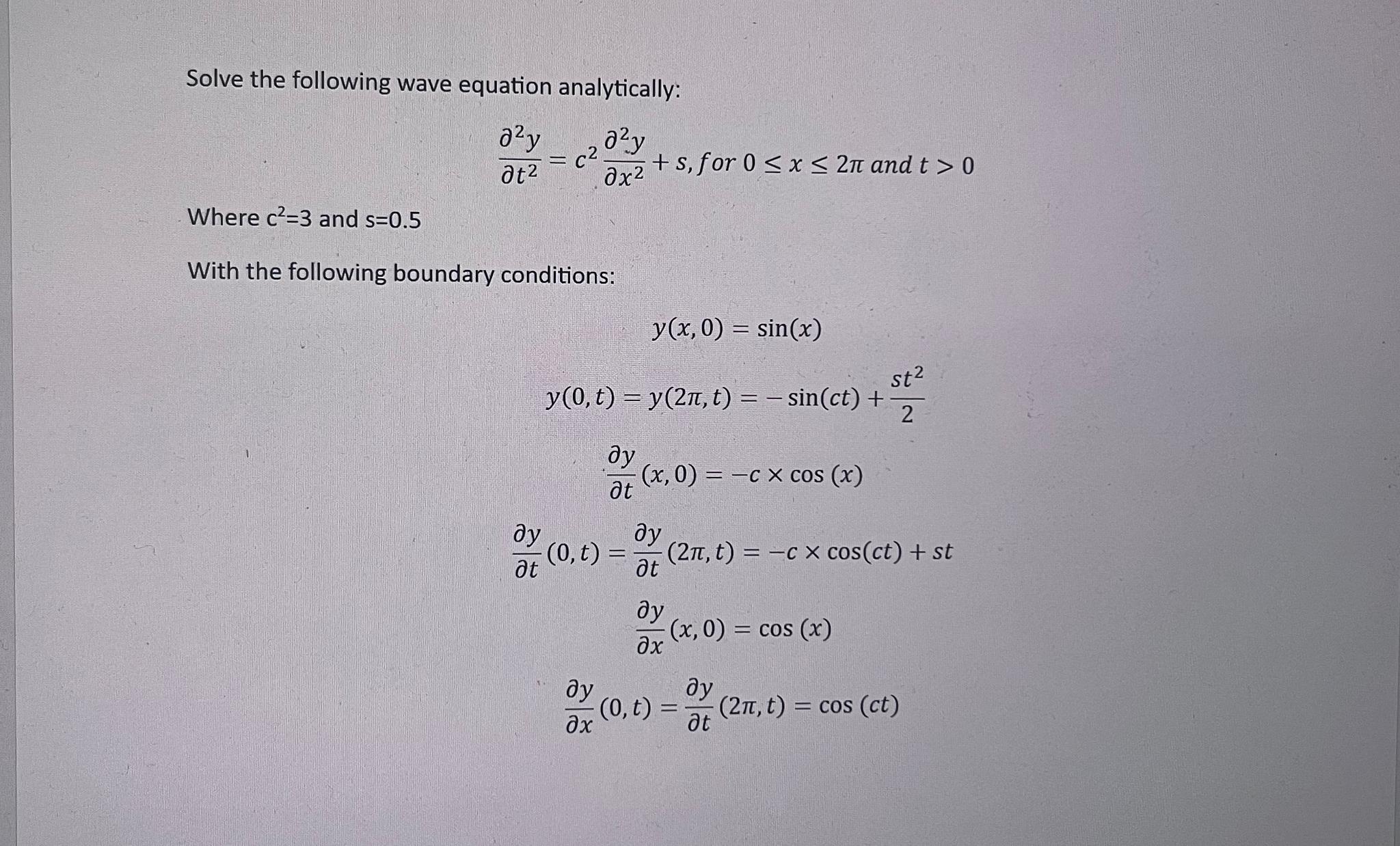 Solved Solve The Following Wave Equation | Chegg.com