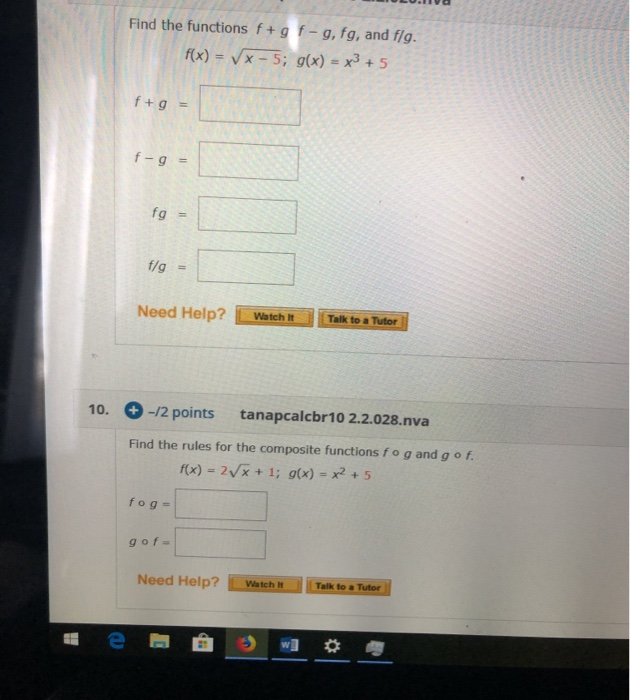 Solved Find The Functions F G F G Fg And Fg Fx 