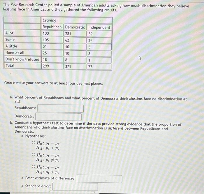Solved The Pew Research Center polled a sample of American | Chegg.com