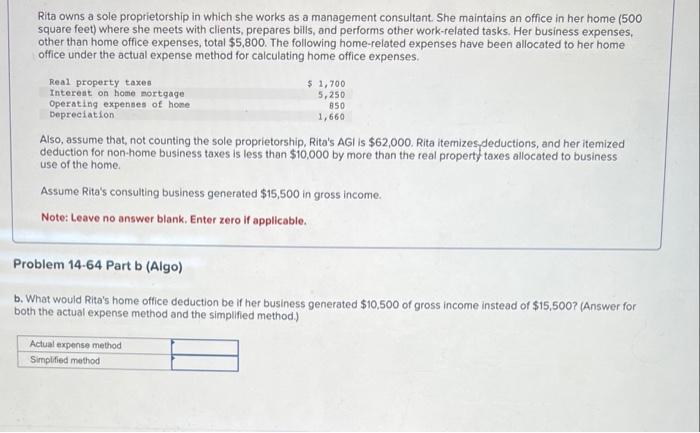 Solved Rita Owns A Sole Proprietorship In Which She Works As | Chegg.com