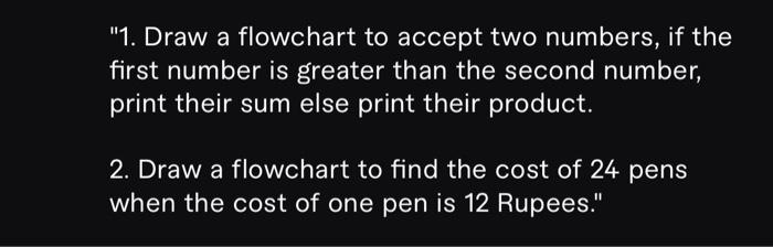 Solved "1. Draw a flowchart to accept two numbers, if the | Chegg.com