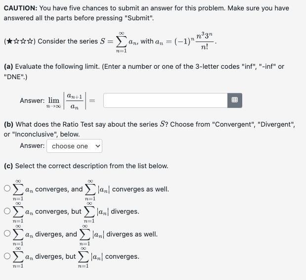Solved CAUTION: You have five chances to submit an answer | Chegg.com