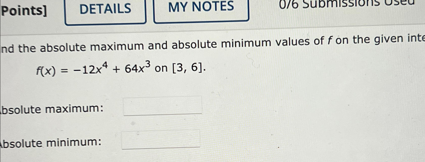 Solved Points]MY NOTESnd the absolute maximum and absolute | Chegg.com