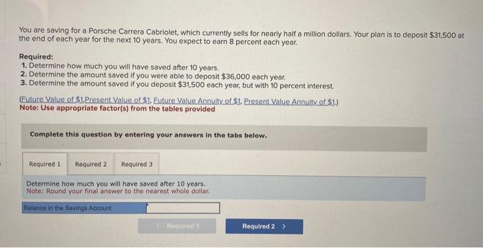 Solved You are saving for a Porsche Carrera Cabriolet, which | Chegg.com