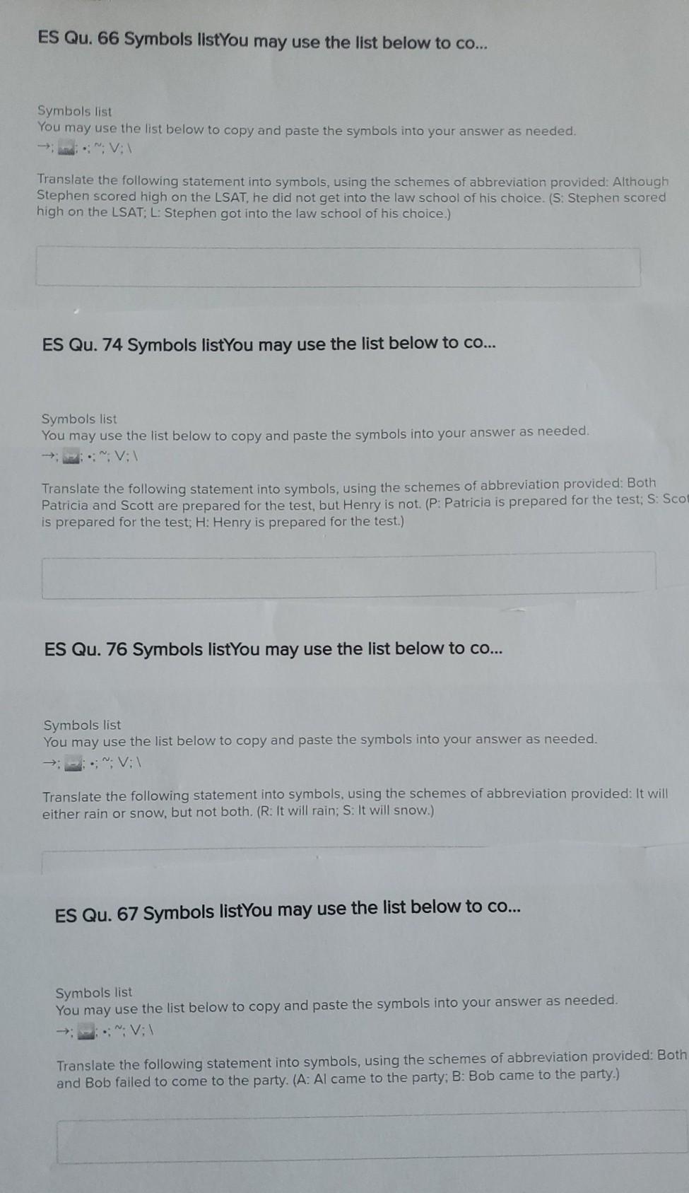 Solved ES Qu. 66 Symbols listYou may use the list below to | Chegg.com