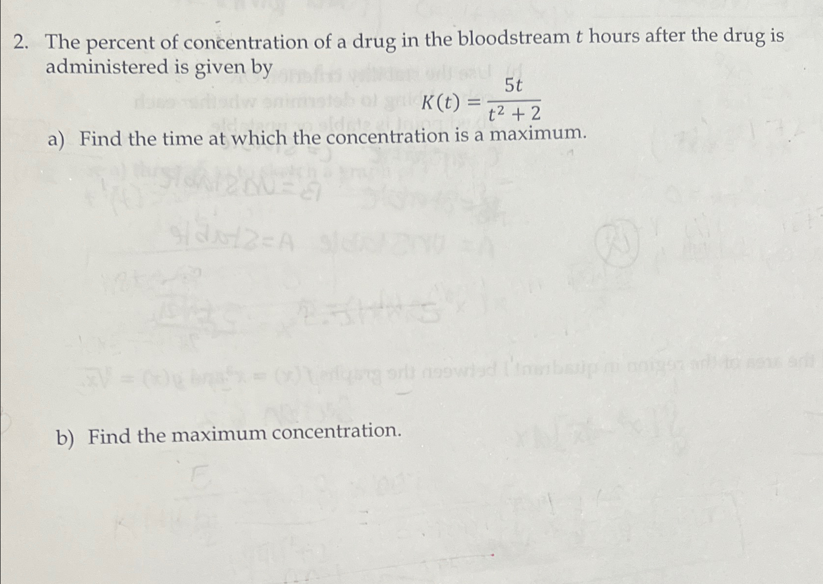 Solved The percent of concentration of a drug in the | Chegg.com