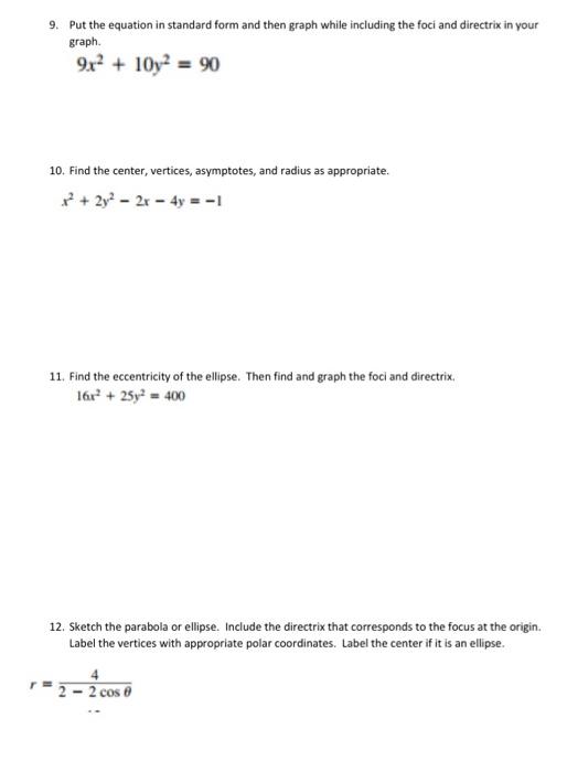 Solved 9. Put the equation in standard form and then graph | Chegg.com