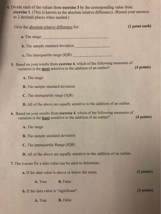 Divide Question Value Solved 4. Divide each of the values from exercise 3 by the | Chegg.com