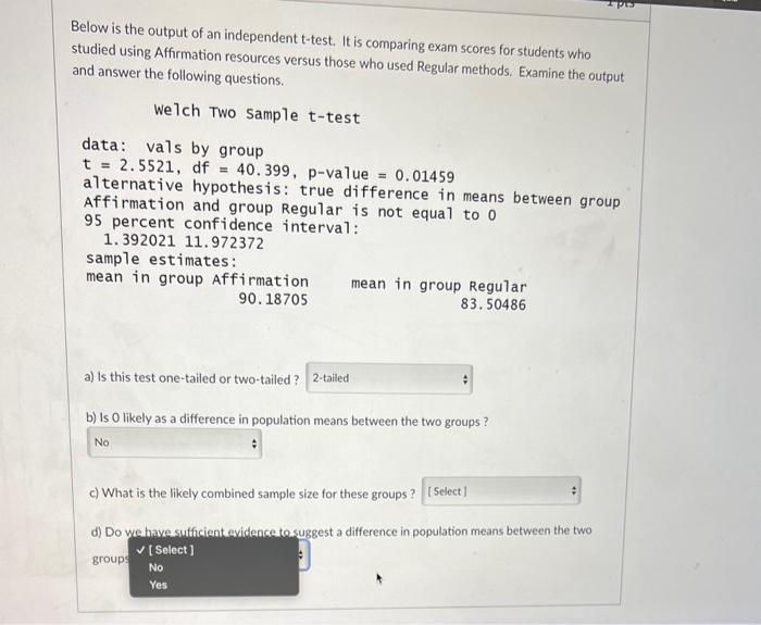 Solved Below is the output of an independent t-test. It is | Chegg.com